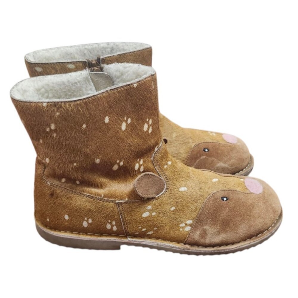 Mini Boden Real Fur Deer Boots Brown Real Fur Lined Ankle Zip Winter Shoes Siz39 - Picture 5 of 13